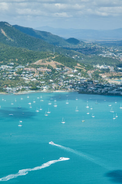 Aerial view of Airlie Beach coastline, Australia